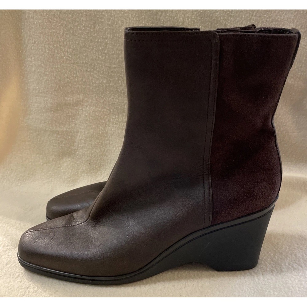 Women's Easy Spirit Eskarlin Wedge Brown Leather & Suede Mid Boots Size 8.5